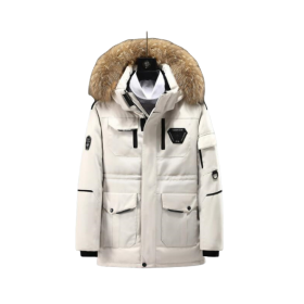 Women's Long Down Coat Parka Jacket (Color: Beige, size: 3XL)