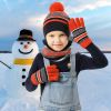 Winter Kids Knitted Hat Scarf Gloves 3Pcs Boys Girls Winter Warm Beanie Hat and Glove Scarf Set Beanie Neck Warmer Mittens for 4-7-Year-Old Kids