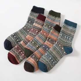 5Pairs Lot Winter Thickened Warm Woolen Socks Women's Striped Retro Wool New Year Christmas Gift Grils Socks TJ3140 (Color: Men, size: One Size)