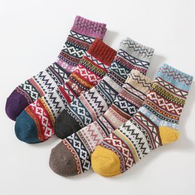 5Pairs Lot Winter Thickened Warm Woolen Socks Women's Striped Retro Wool New Year Christmas Gift Grils Socks TJ3140 (Color: 04, size: One Size)