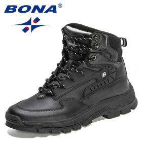 BONA 2022 New Designers High-Top Hiking Boots Men Action Leather Outdoor Wear-Resistant Non-Slip Snow Shoes Man Ankle Boots Soft (Color: Black silver gray, size: 10.5)