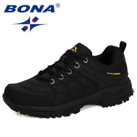 BONA 2022 New Designers Popular Hiking Shoes Man Nubuck Leather Mesh Outdoor Men Sneakers Climbing Shoes Men Sport Shoes Trendy (Color: Charcoal grey yellow, size: 8)