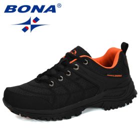 BONA 2022 New Designers Popular Hiking Shoes Man Nubuck Leather Mesh Outdoor Men Sneakers Climbing Shoes Men Sport Shoes Trendy (Color: Charcoal grey orange, size: 9.5)