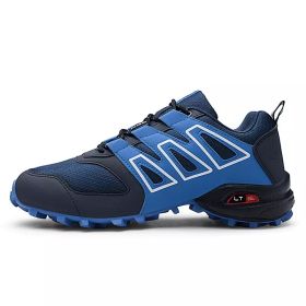 Men's comfortable sneakers wear shoes walking shoes mesh material men's hiking shoes non-slip outdoor sports shoes (Color: Blue, size: 7.5)