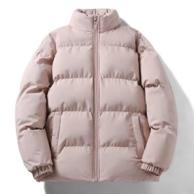 Cotton coat women and men's coat in autumn and winter loose stand collar cotton coat ins versatile cotton jacket coat (Color: Pink, size: M)