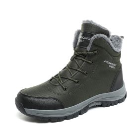 New men's winter Oxford cloth outdoor waterproof non-slip hiking boots warm non-slip men's shoes 39-48 (Color: Army Green, size: 46)