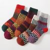 5Pairs Lot Winter Thickened Warm Woolen Socks Women's Striped Retro Wool New Year Christmas Gift Grils Socks TJ3140