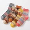 5Pairs Lot Winter Thickened Warm Woolen Socks Women's Striped Retro Wool New Year Christmas Gift Grils Socks TJ3140