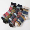 5Pairs Lot Winter Thickened Warm Woolen Socks Women's Striped Retro Wool New Year Christmas Gift Grils Socks TJ3140