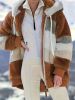 Color Block Fuzzy Fall & Winter Jacket, Casual Zip Up Hooded Long Sleeve Outerwear, Women's Clothing