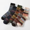 5Pairs Lot Winter Thickened Warm Woolen Socks Women's Striped Retro Wool New Year Christmas Gift Grils Socks TJ3140