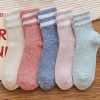 5Pairs Lot Winter Thickened Warm Woolen Socks Women's Striped Retro Wool New Year Christmas Gift Grils Socks TJ3140