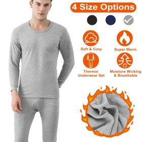 Men Thermal Underwear Set Long Johns Pants Long Sleeve Soft Underwear Kit Top Bottom Winter Sports Suits (Color: Grey, size: L)