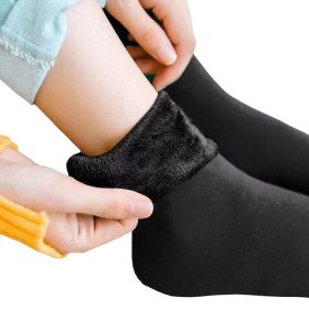 5 Pairs New Velvet Women Winter Warm Thicken Thermal Socks Soft Casual Solid Color Sock Wool Cashmere Home Snow Boots Floor Sock (Color: Black, size: 5-Pairs)