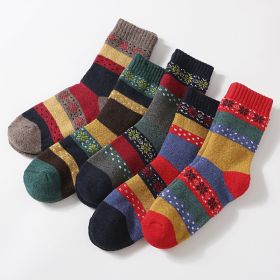 5Pairs Lot Winter Thickened Warm Woolen Socks Women's Striped Retro Wool New Year Christmas Gift Grils Socks TJ3140 (Color: 01, size: One Size)