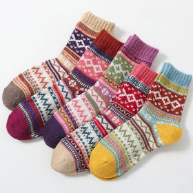 5Pairs Lot Winter Thickened Warm Woolen Socks Women's Striped Retro Wool New Year Christmas Gift Grils Socks TJ3140 (Color: 05, size: One Size)