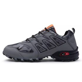 Men's comfortable sneakers wear shoes walking shoes mesh material men's hiking shoes non-slip outdoor sports shoes (Color: Gray, size: 7.5)