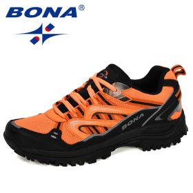 BONA 2022 New Designers Popular Sneakers Hiking Shoes Men Outdoor Trekking Shoes Man Tourism Camping Sports Hunting Shoes Trendy (Color: Charcoal greyForange, size: 10)