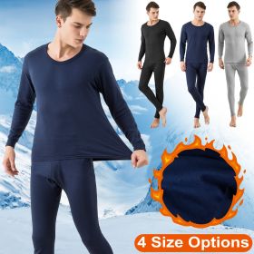 Men Thermal Underwear Set Long Johns Pants Long Sleeve Soft Underwear Kit Top Bottom Winter Sports Suits (Color: Navy, size: L)