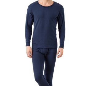 Men Thermal Underwear Set Long Johns Pants Long Sleeve Soft Underwear Kit Top Bottom Winter Sports Suits (Color: Navy, size: XXL)